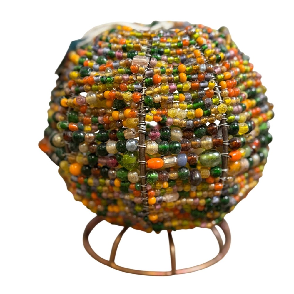 Vintage 90s Anthropologie Beaded Glass Tea Light Candle Holder Multi Color India
